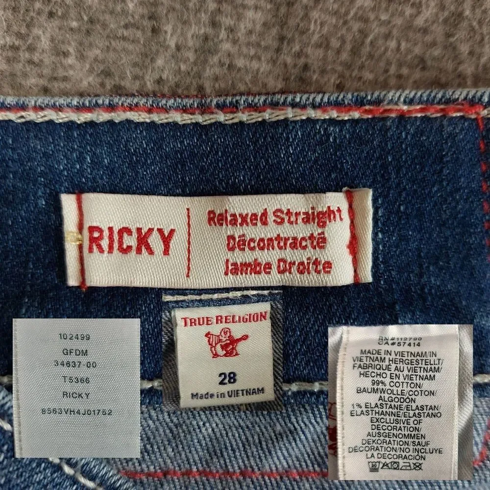 True Religion World Tour Ricky Relaxed Straight Jeans Men's Size 28 (Fit 29x33)